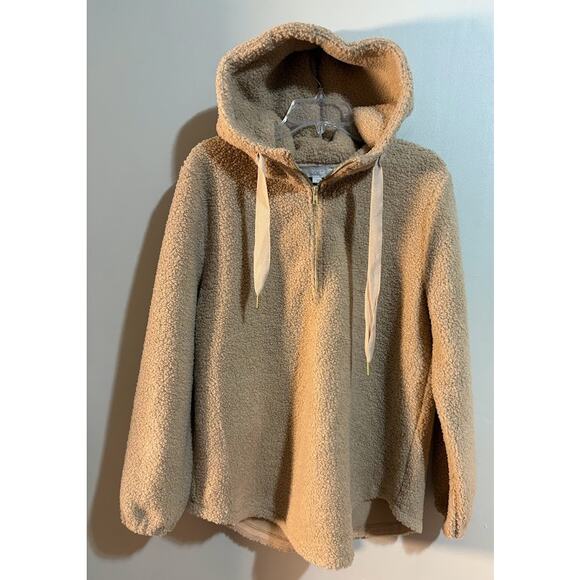Loft Women's Tan Sherpa Teddy Hoodie Sweater Size Large NWT - Picture 3 of 9